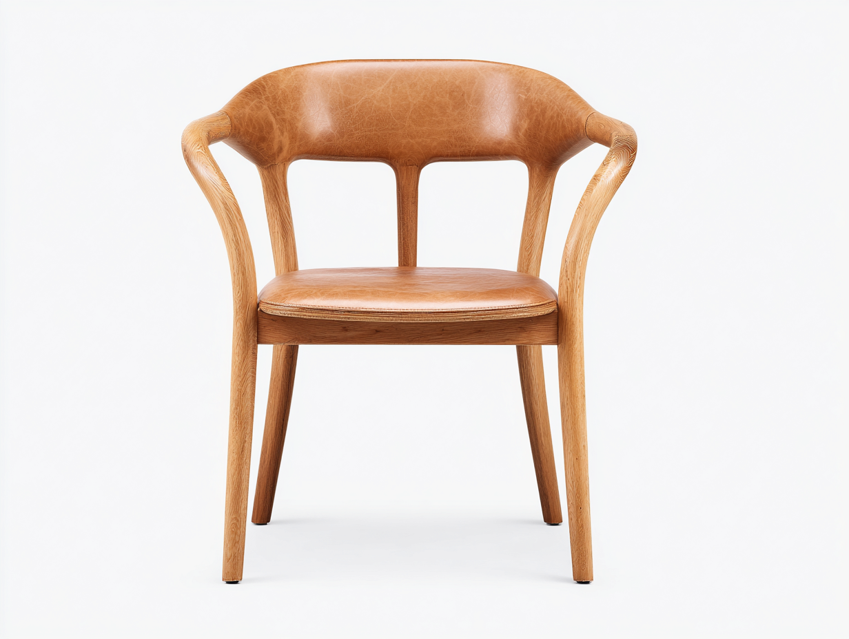 Chaise de salle à manger avec accoudoirs - structure en bois et revêtement aspect cuir - 58x55x79 cm - bois naturel et brun - style moderne-Homimyio