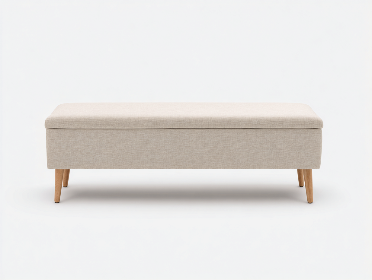 Banc de rangement tissu 110x40x45 cm-beige-entrée design moderne-Homimyio