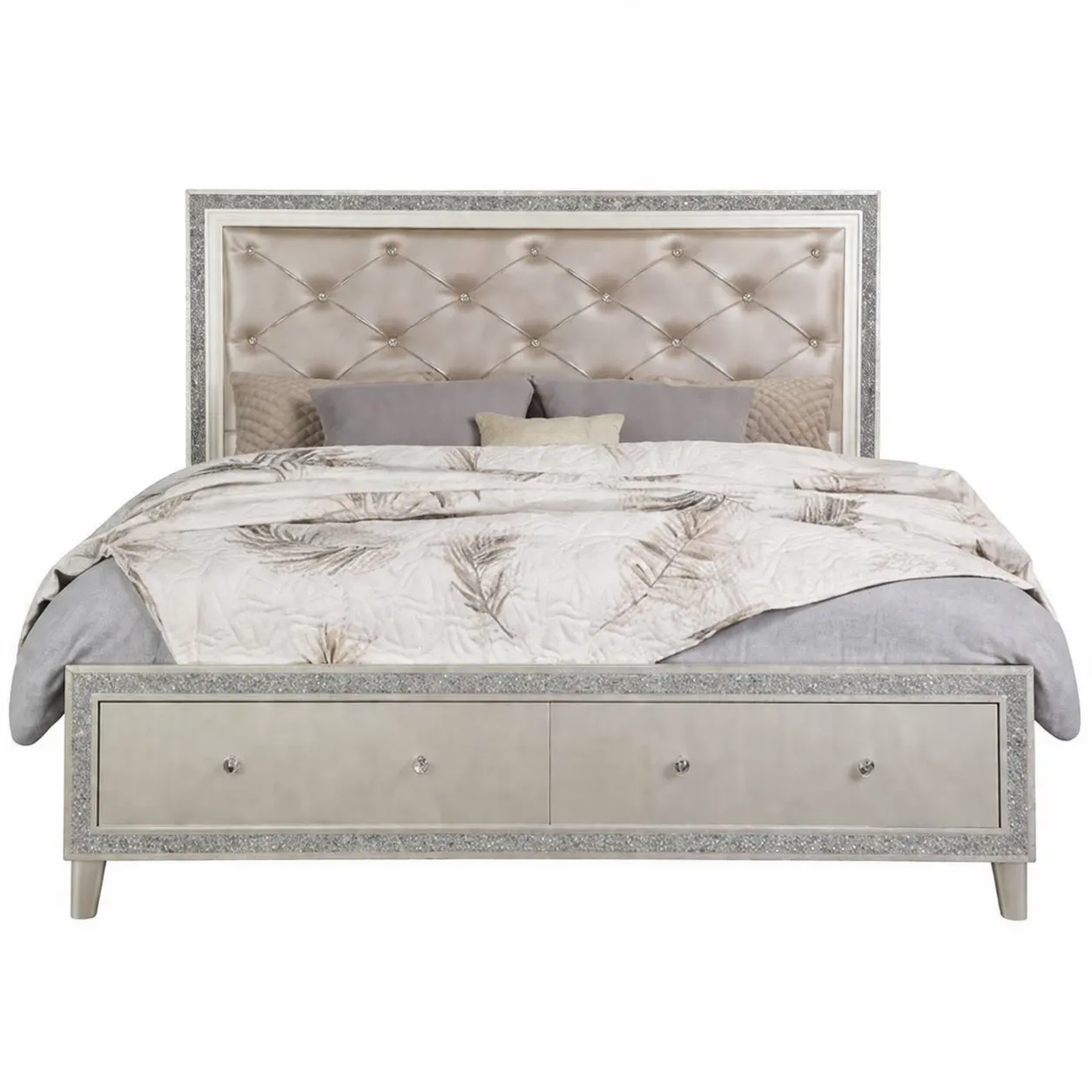 Letto contenitore in legno con testiera trapuntata e cassetti 200x160 cm