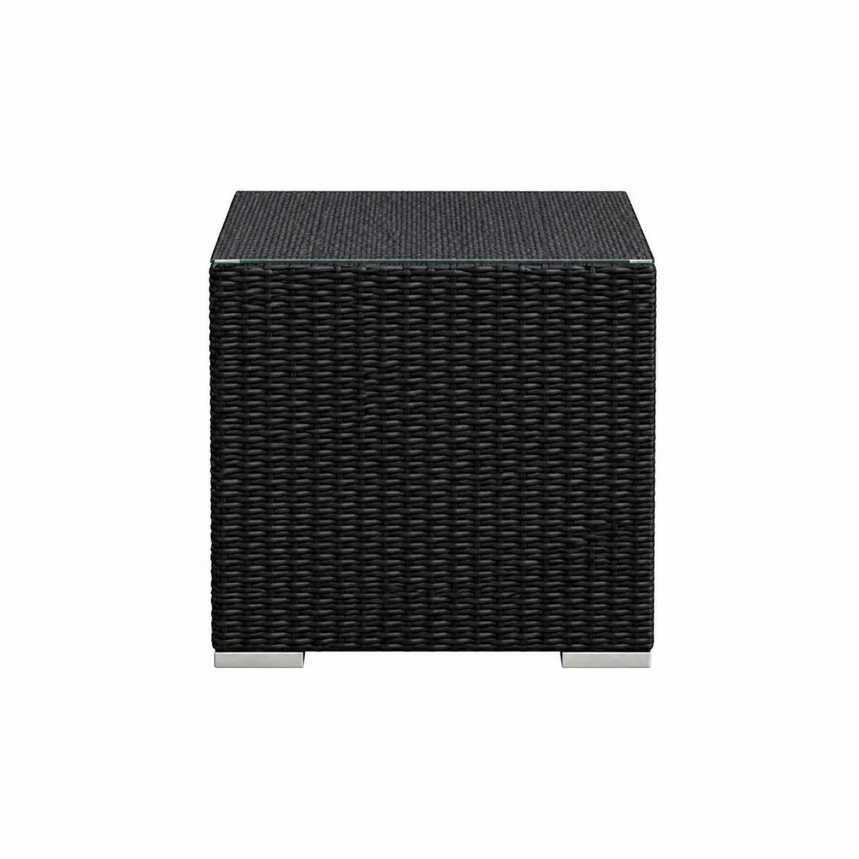 Tavolino quadrato in legno sintetico nero con vetro temperato 40x40x40 cm