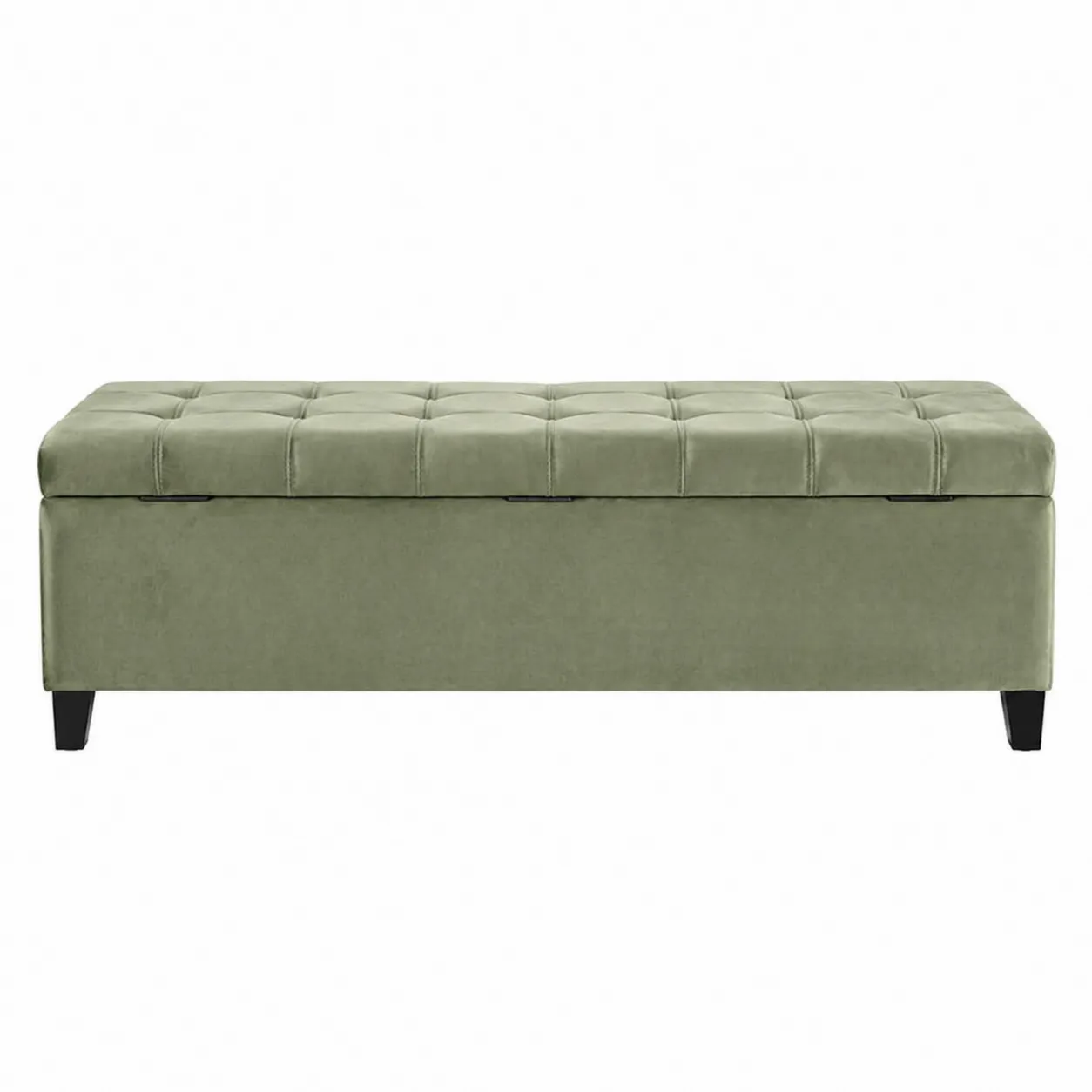 Panca in velluto verde con gambe in legno