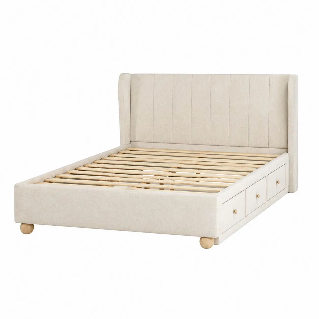 Letto matrimoniale in tessuto con contenitore Beige 200x160 cm