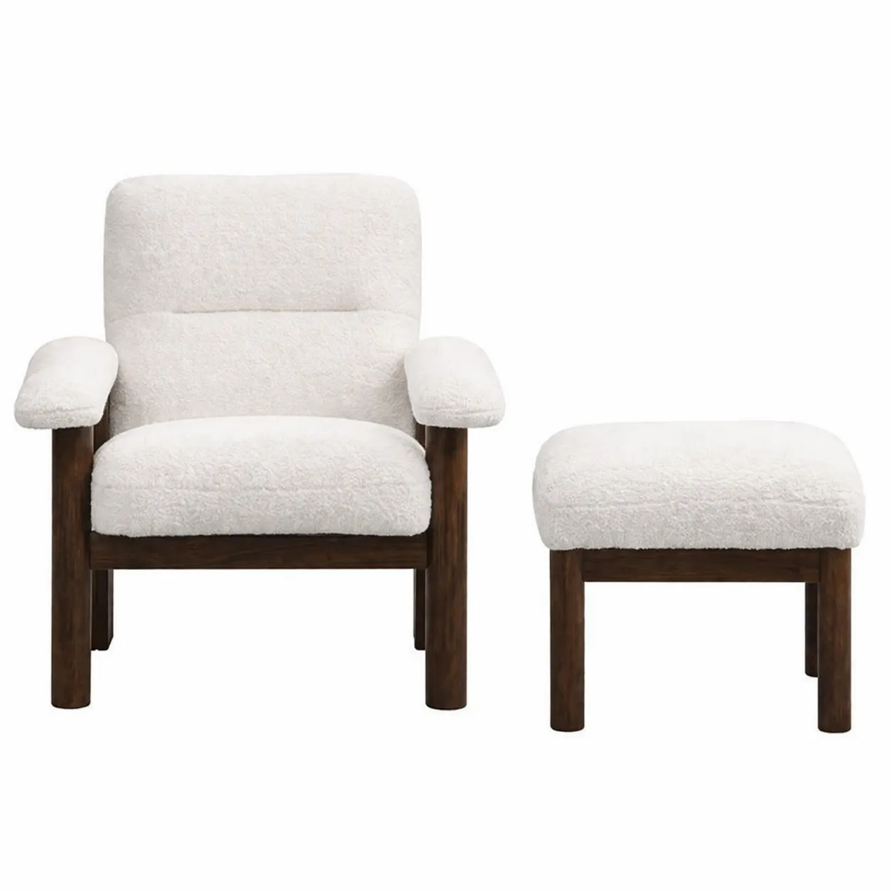 Set Poltrona e Poggiapiedi in Legno e Poliestere Bianco