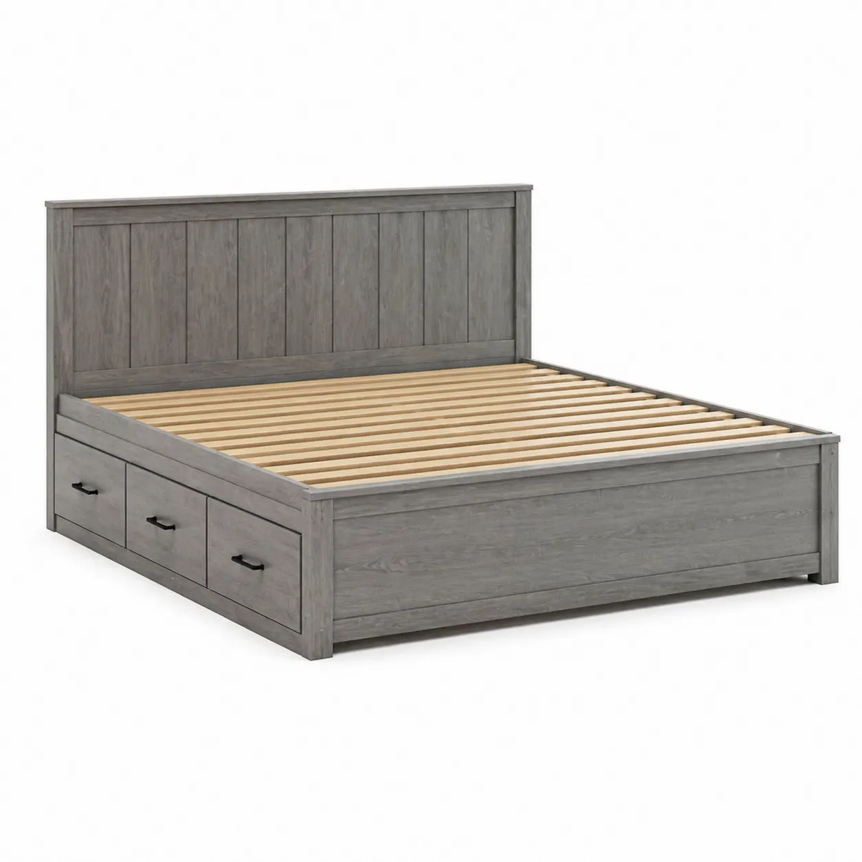 Letto matrimoniale con cassetti in legno Grigio