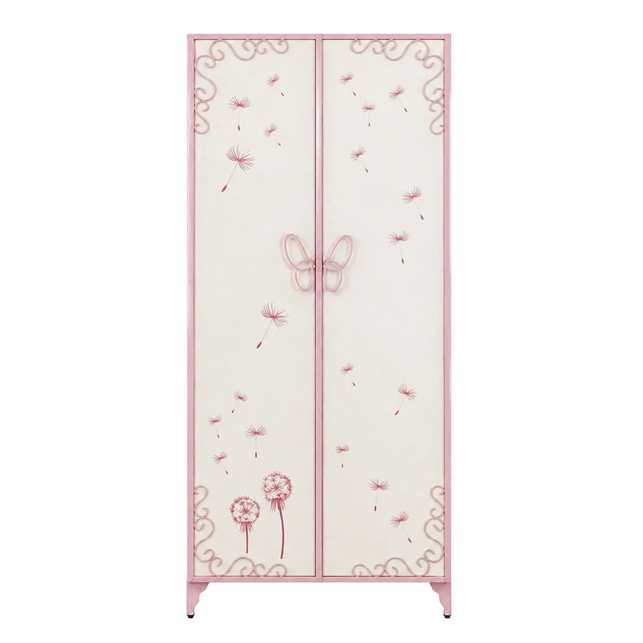 Armadio in metallo rosa con decorazioni floreali, 180x90x50 cm