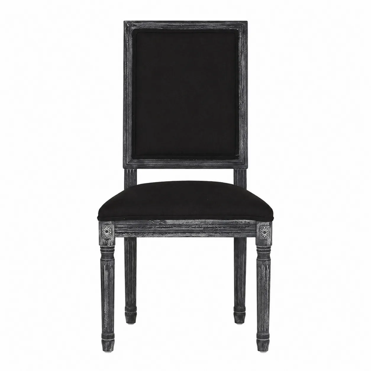 Sedia in Velluto Nero con Struttura in Legno Intagliato