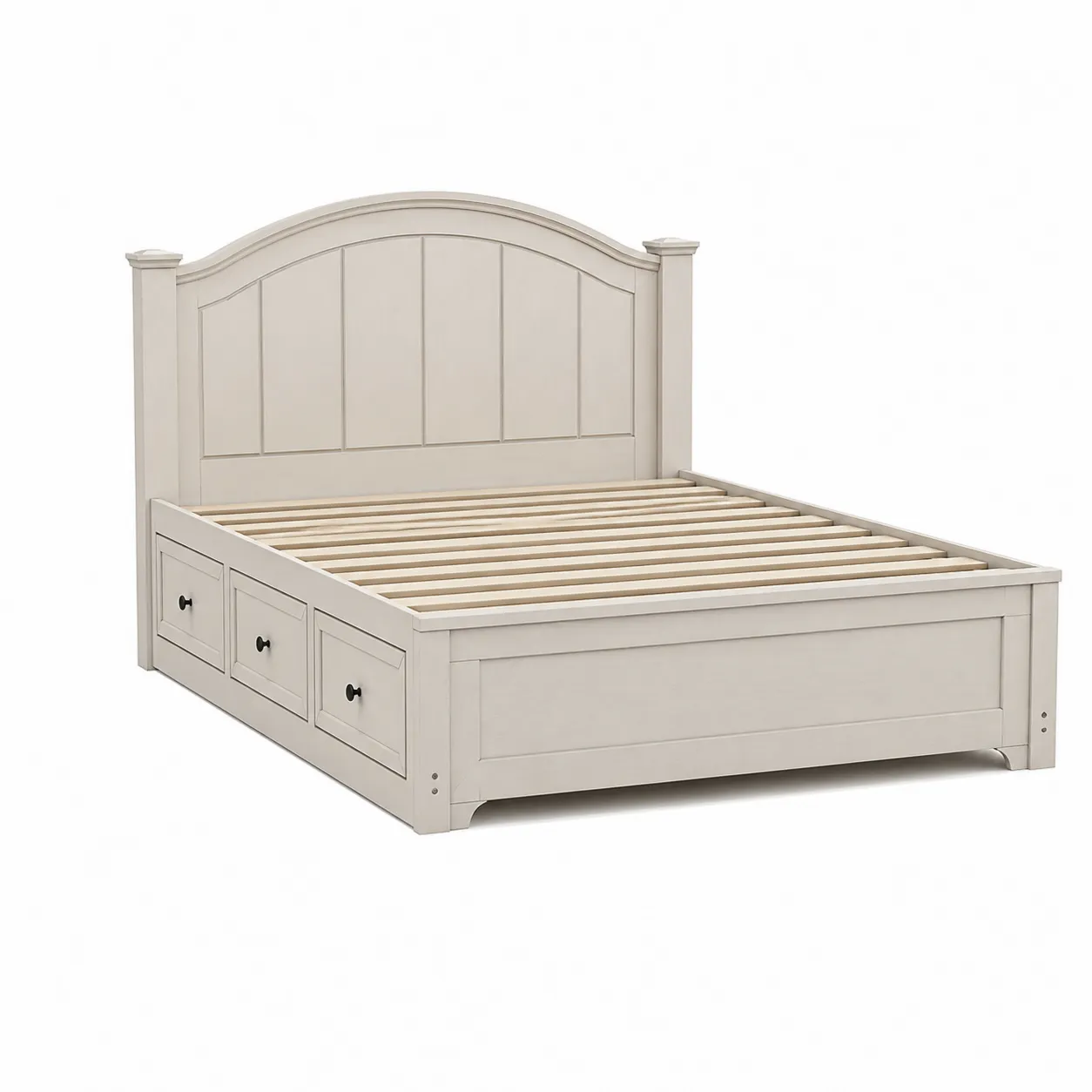 Letto Matrimoniale in Legno con Testiera Curva e Cassetti Bianco