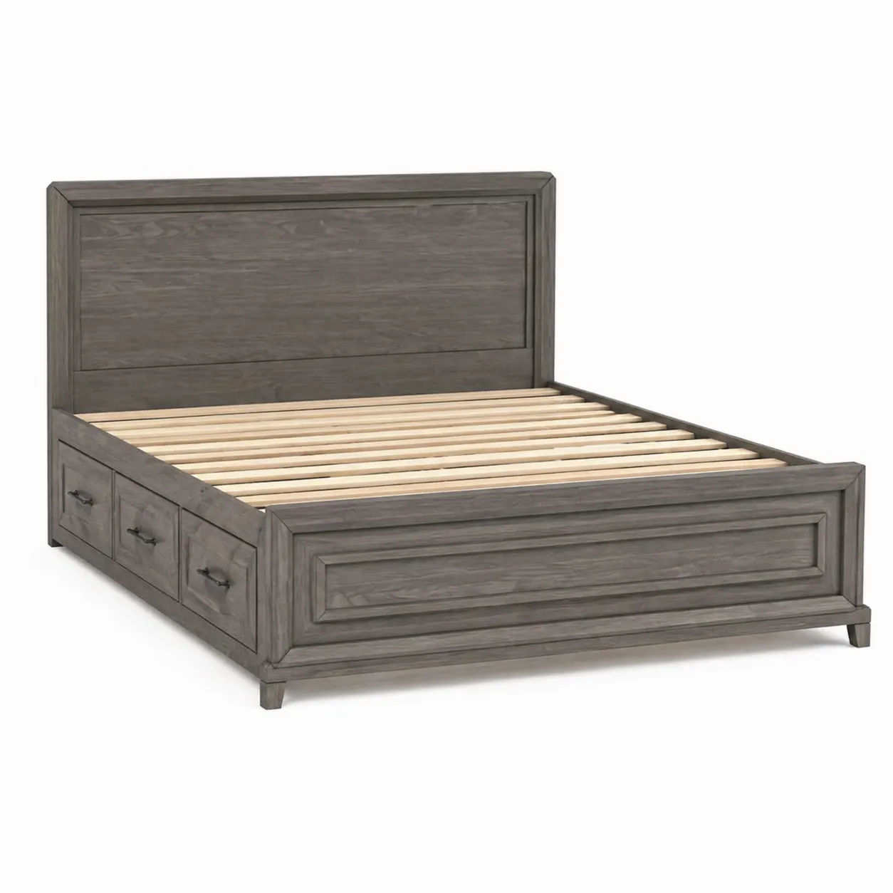 Letto matrimoniale con contenitori in legno massello di quercia grigio