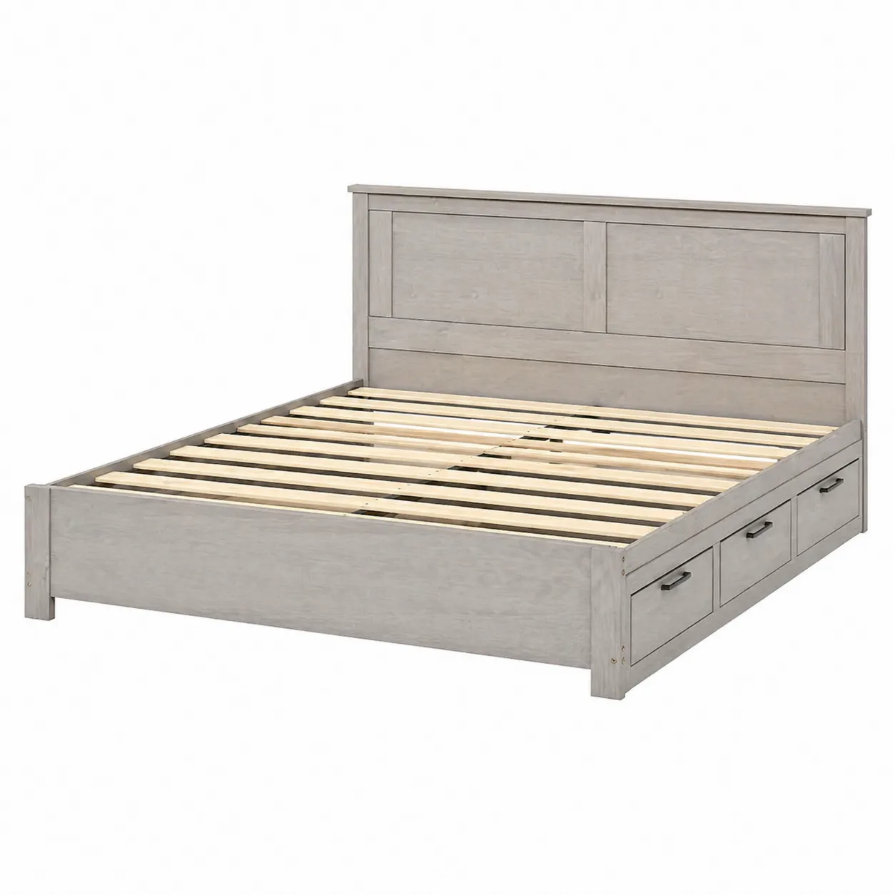 Letto matrimoniale in legno di pino con cassetti 200x180 cm Grigio chiaro