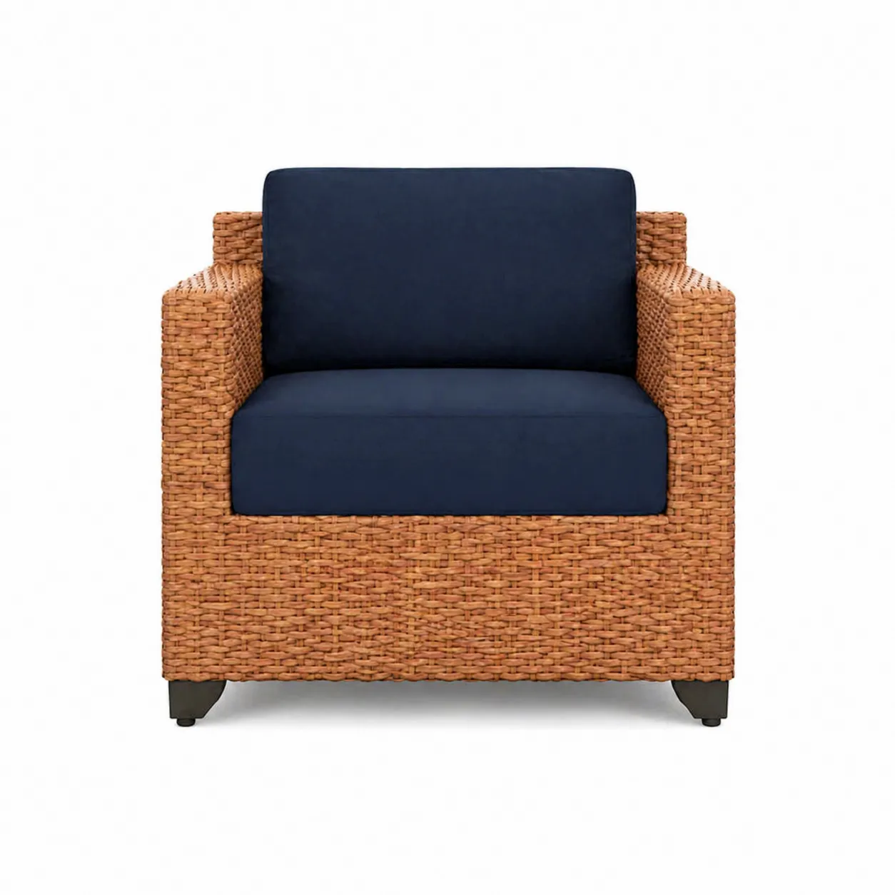 Poltrona in Rattan con Cuscini in Tessuto Blu