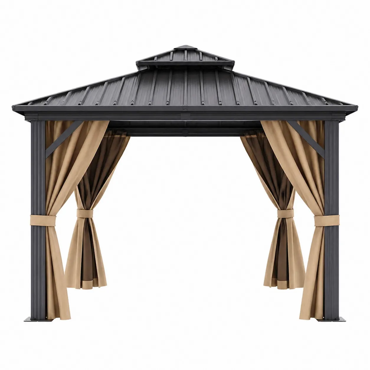 Gazebo in Alluminio con Tetto in Acciaio e Tende in Poliestere
