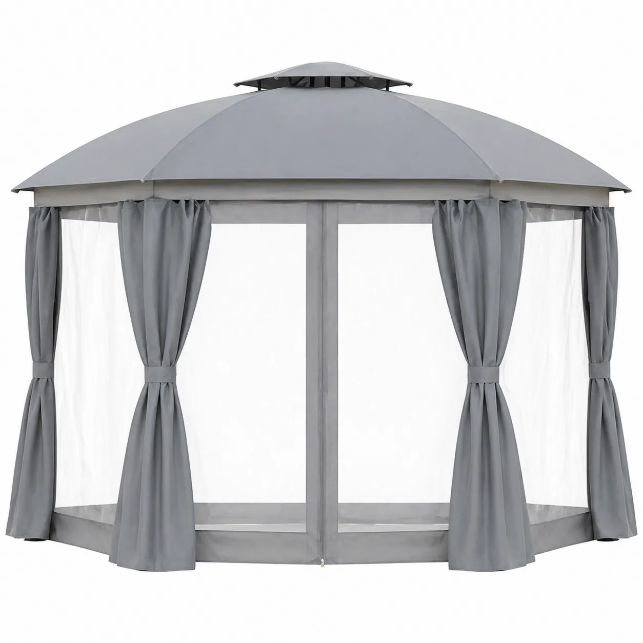 Gazebo Esagonale Da Giardino in Acciaio e Poliestere Grigio