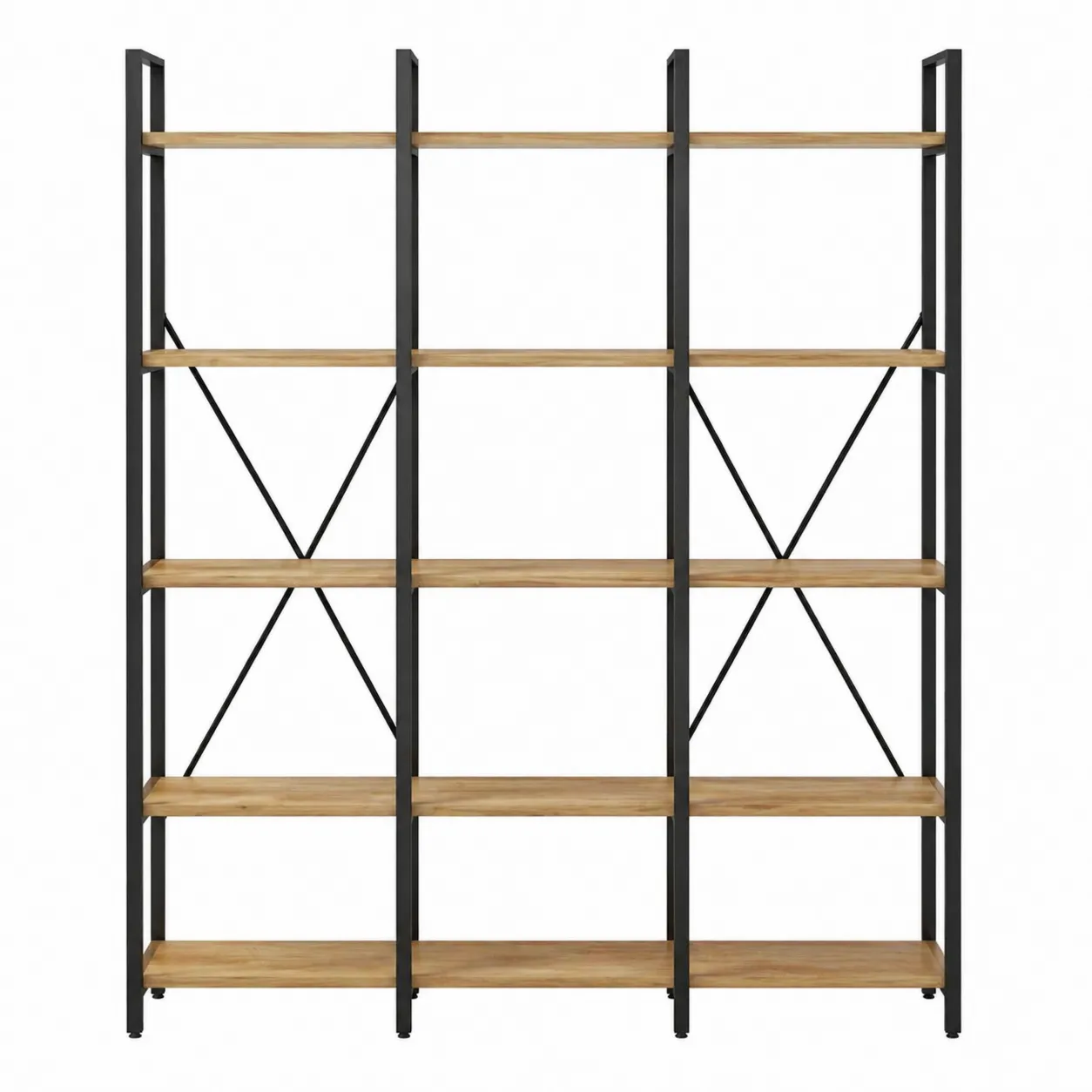 Scaffale in Legno di Acacia e Metallo Nero a 10 Ripiani