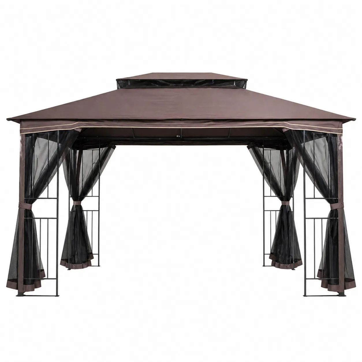 Gazebo da Giardino in Acciaio con Tettuccio in Poliestere e Zanzariere
