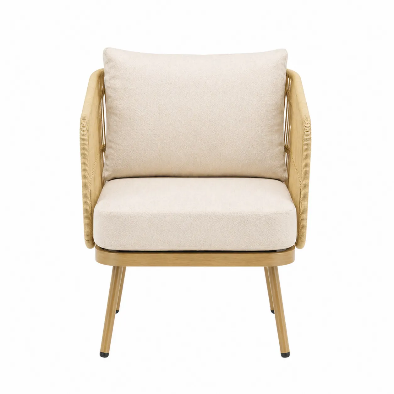 Poltrona in Rattan e Metallo con Cuscini Color Crema