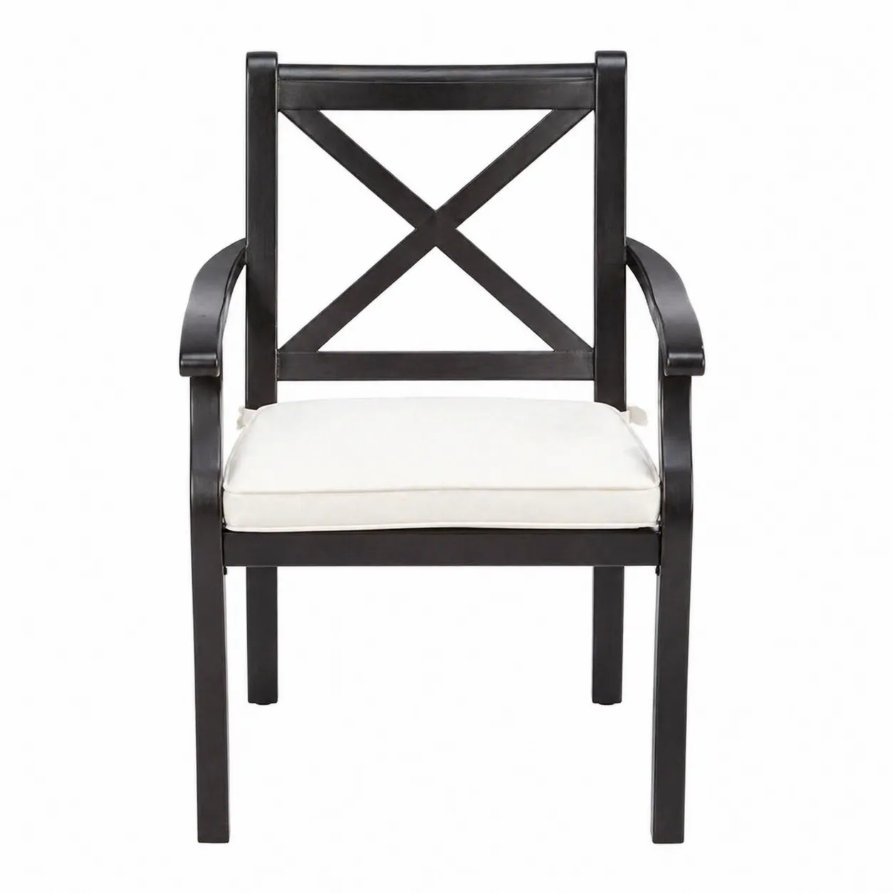 Sedia da giardino in legno con braccioli e cuscino crema