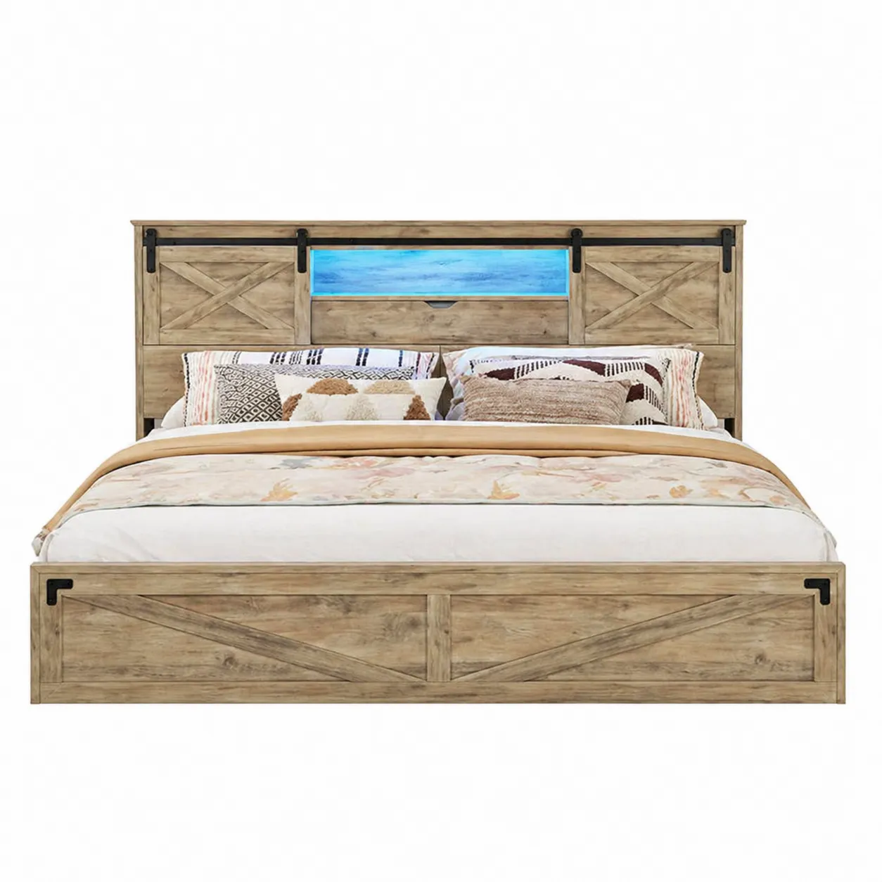 Letto in Legno di Rovere con Testiera a Scomparti
