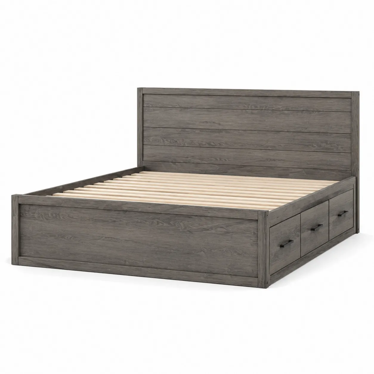 Letto matrimoniale in legno con cassetti, Grigio, 200x160 cm