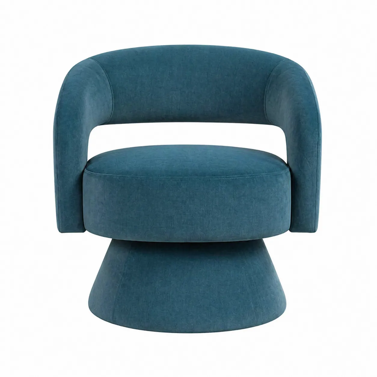 Poltrona in tessuto blu petrolio con base conica