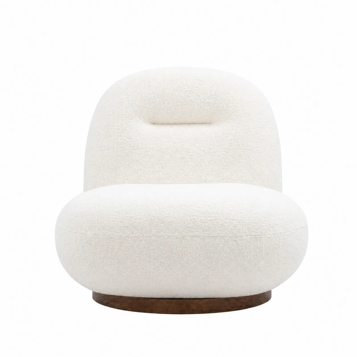 Poltrona in tessuto bouclé bianco con base in legno