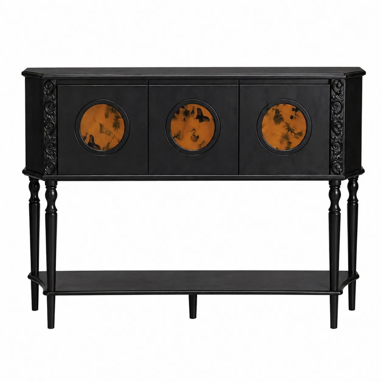 Consolle in legno con dettagli in acrilico nero e arancione 120x35x90 cm