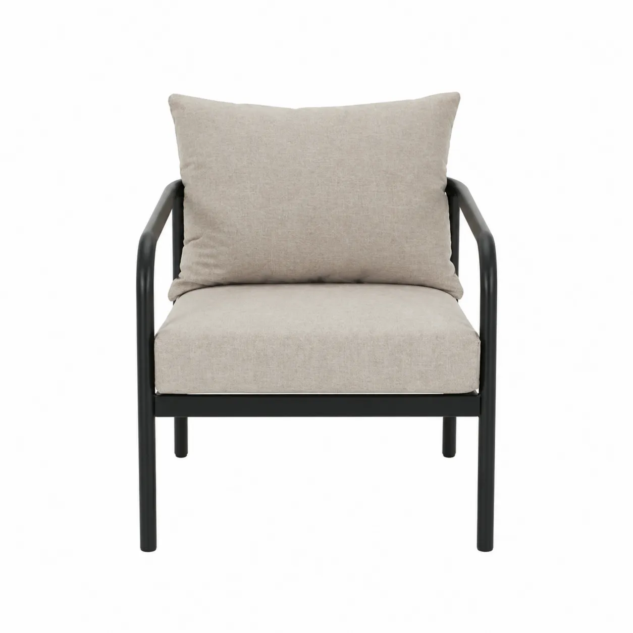 Poltrona da Esterno in Metallo con Cuscini in Tessuto Beige