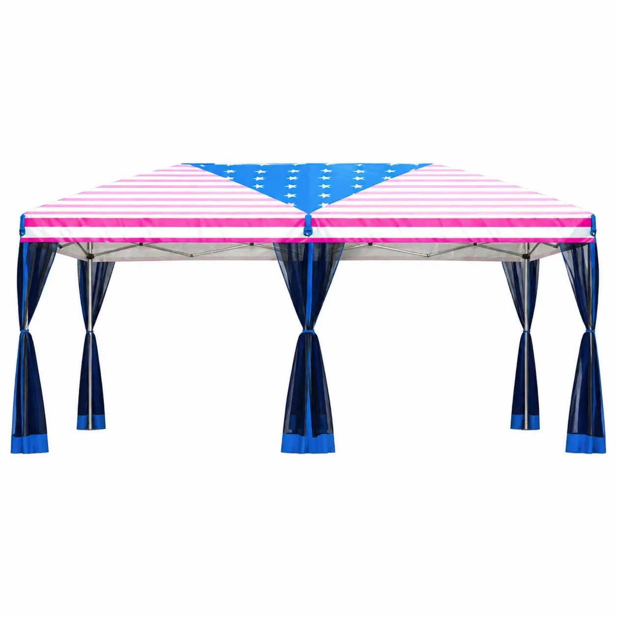 Gazebo pieghevole in metallo e poliestere a strisce blu, rosa e bianche 3x6m