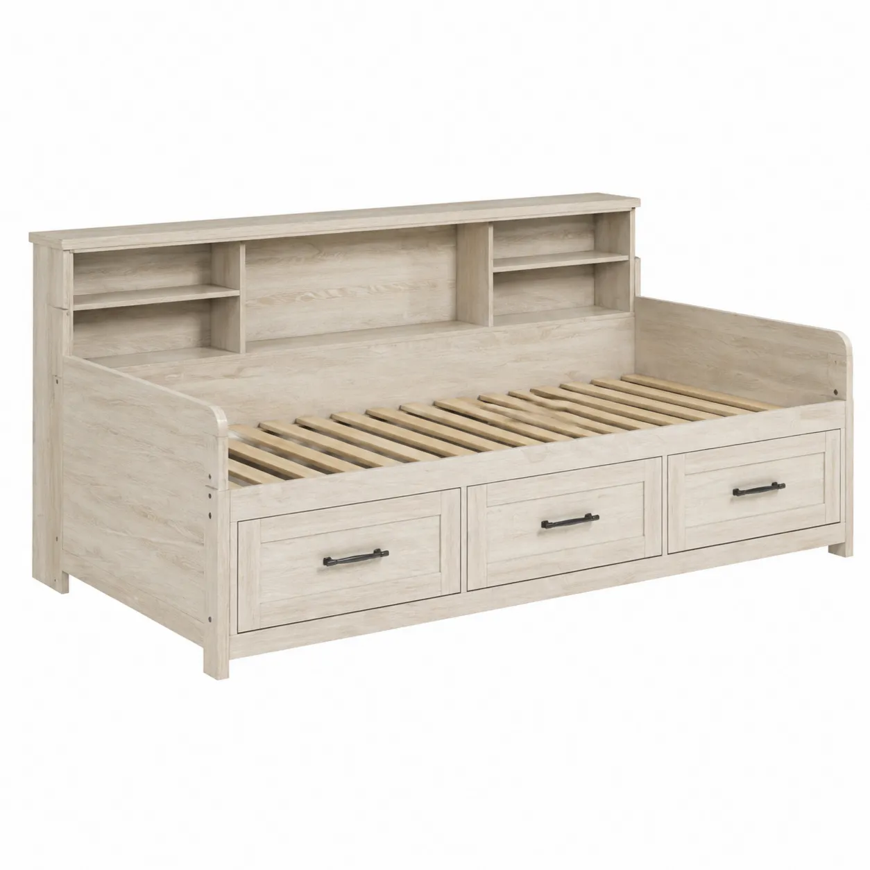 Letto in Legno di Pino con Ripiani e Cassetti