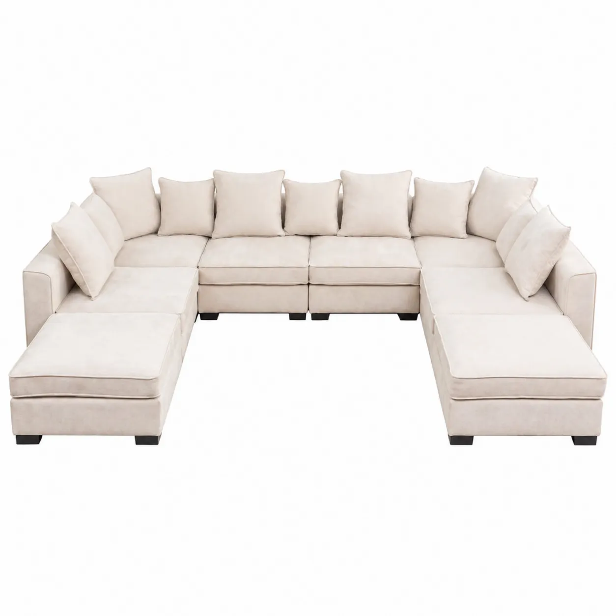 Divano modulare in microfibra beige a forma di U