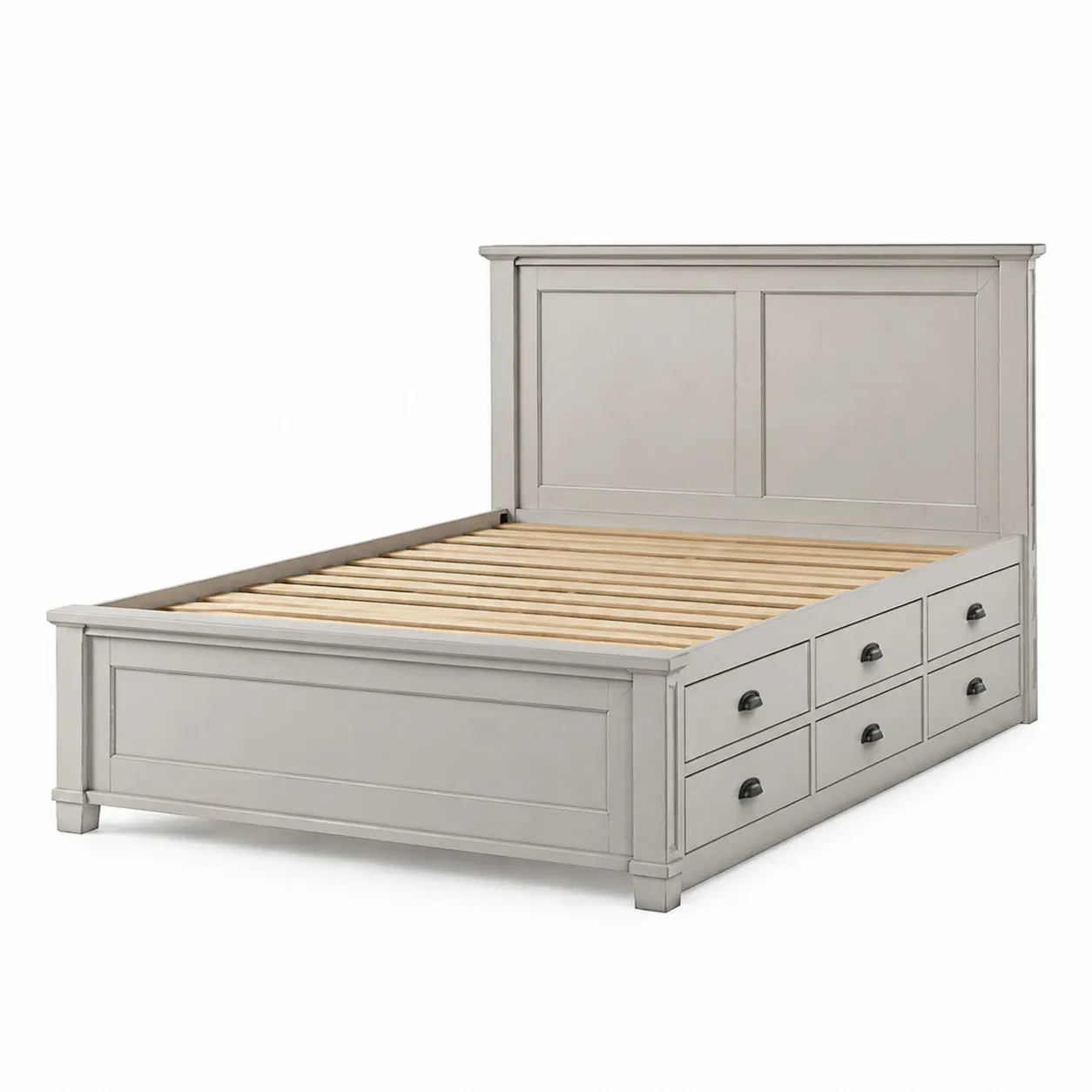 Letto matrimoniale in legno con 6 cassetti grigio