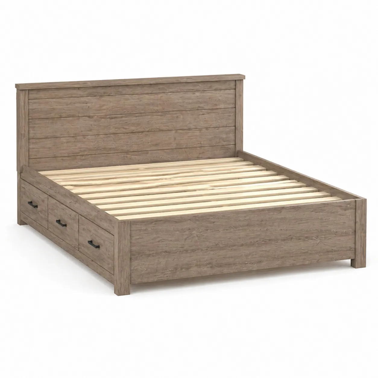 Letto matrimoniale in legno di pino con cassetti Marrone 200x160 cm