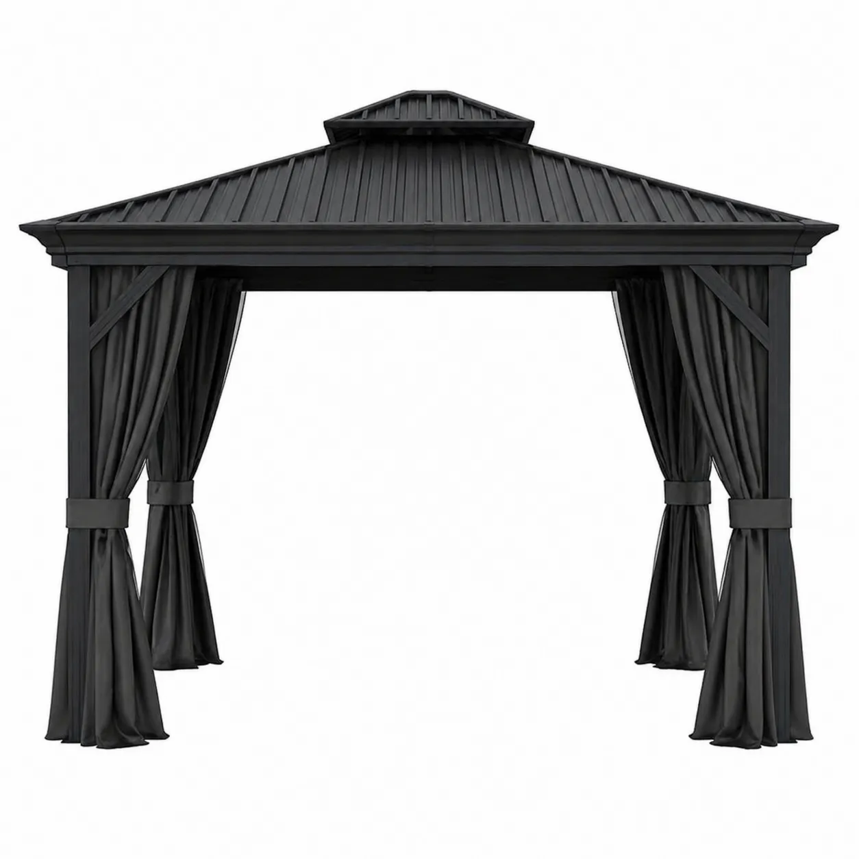 Gazebo da Giardino in Metallo e Tessuto Nero 300x400 cm