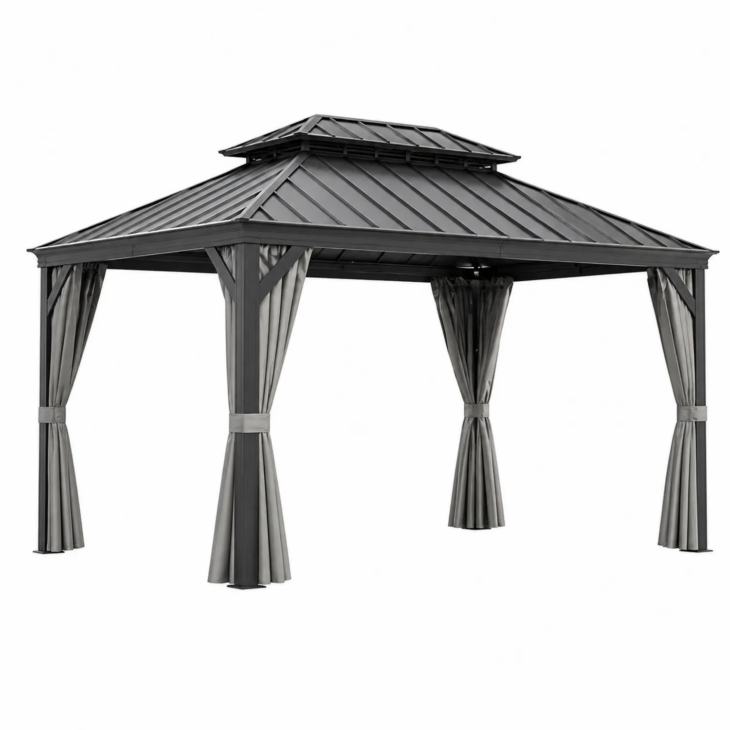 Altana ogrodowa metalowa 3x4 m z szarymi zasłonami