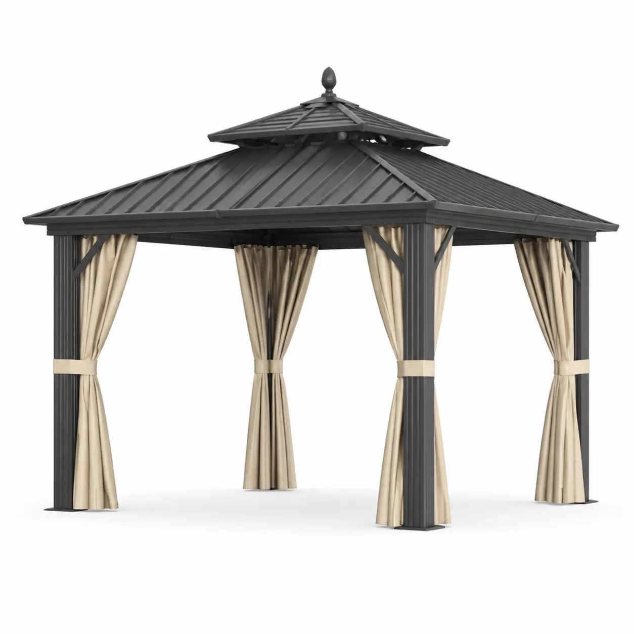 Tonnelle en aluminium avec rideaux en polyester 400x300 cm-Arvilen