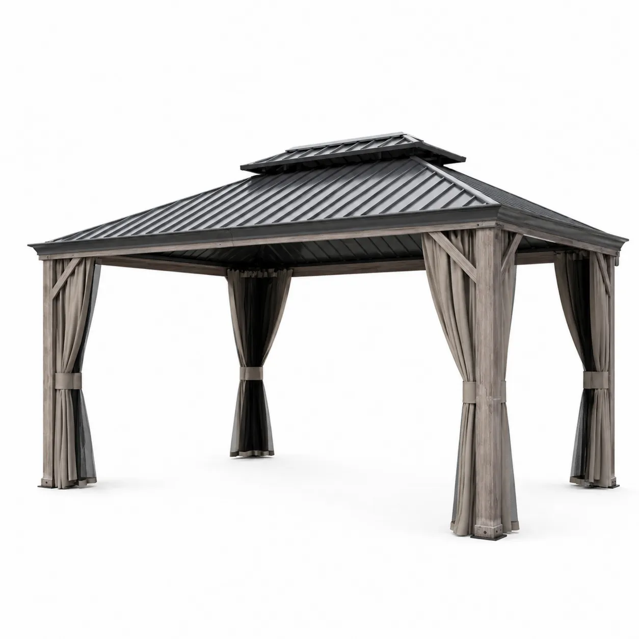 Pavillon en Aluminium avec Toit en Acier et Rideaux en Polyester 300x300 cm-Arvilen