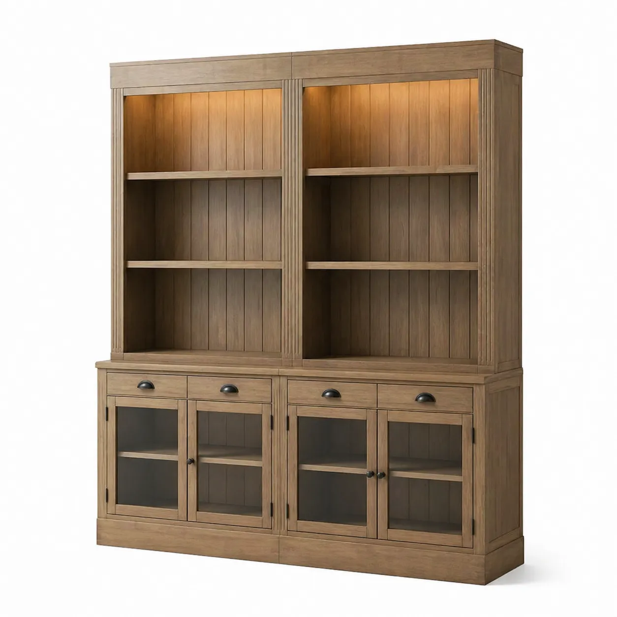 Bibliothèque en Bois avec Étagères et Portes en Verre Trempé-Arvilen