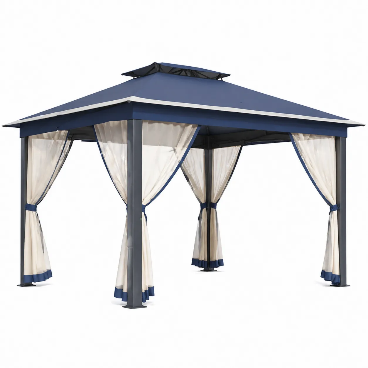 Pavillon en aluminium avec toit en acier et rideaux en polyester 3x3m-Arvilen