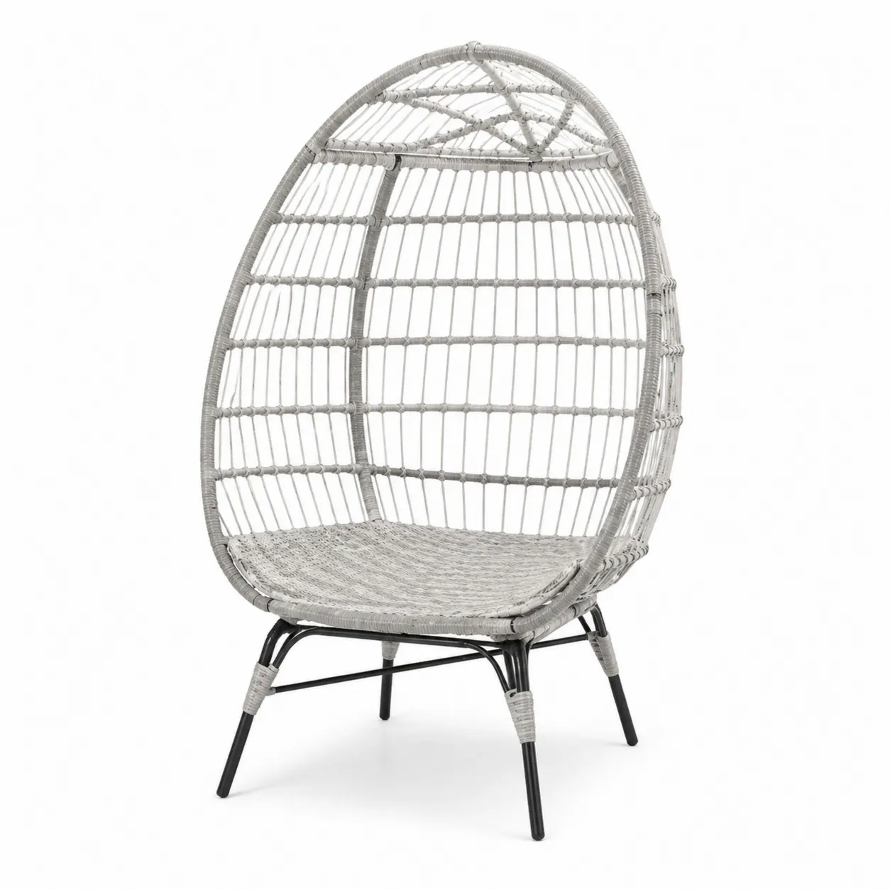 Fauteuil œuf extérieur en rotin synthétique gris avec structure en métal-Arvilen