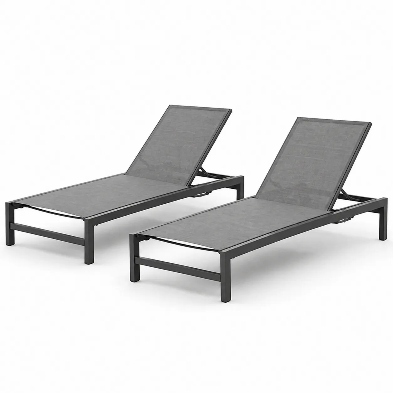 Ensemble de 2 chaises longues de jardin en aluminium et textile Gris-Arvilen