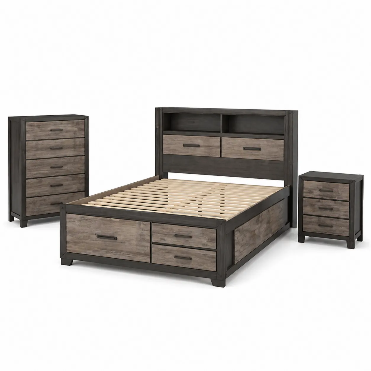 Ensemble de chambre en bois avec rangement Gris foncé/Gris clair-Arvilen