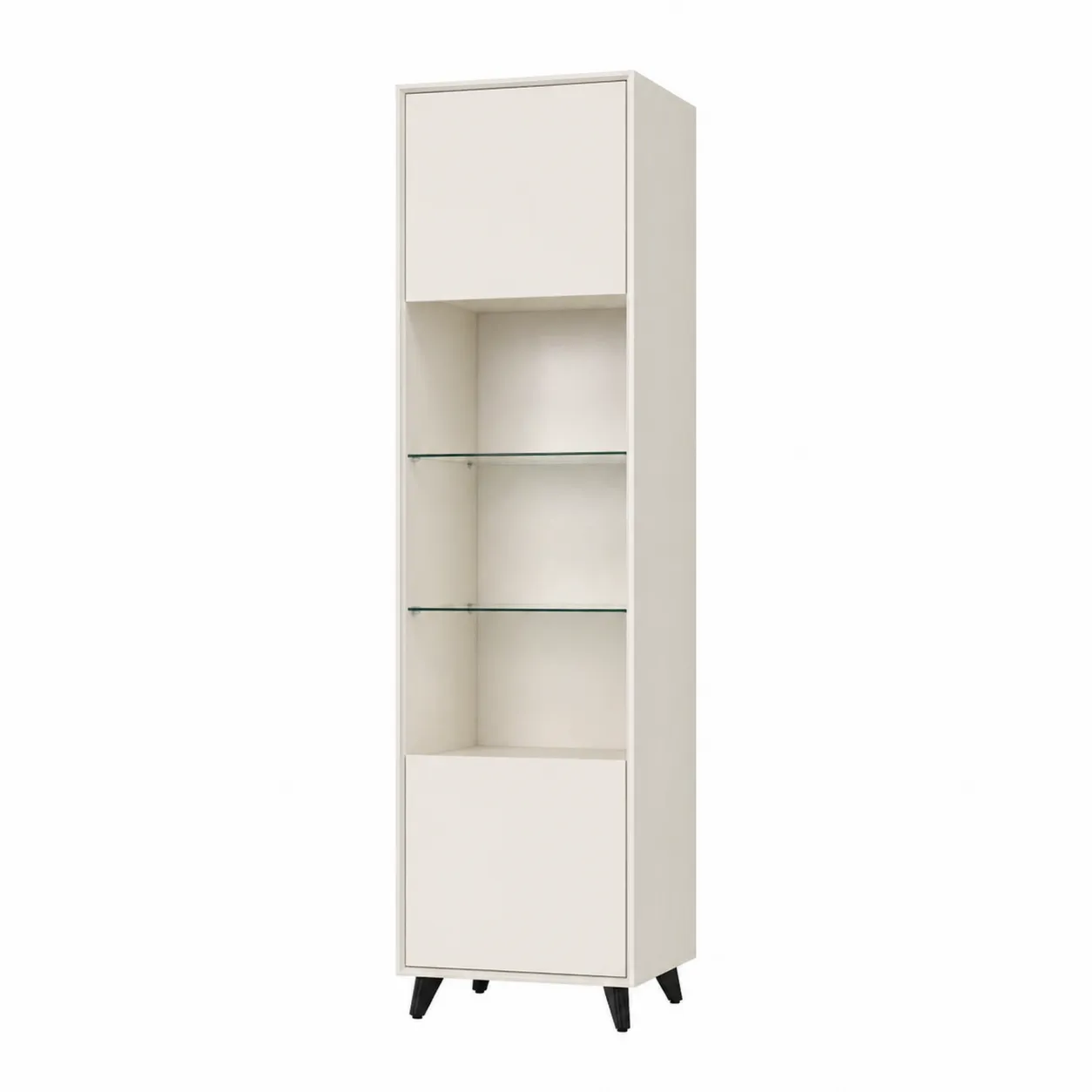 Armoire de rangement en bois avec portes et étagères en verre trempé Blanc-Arvilen