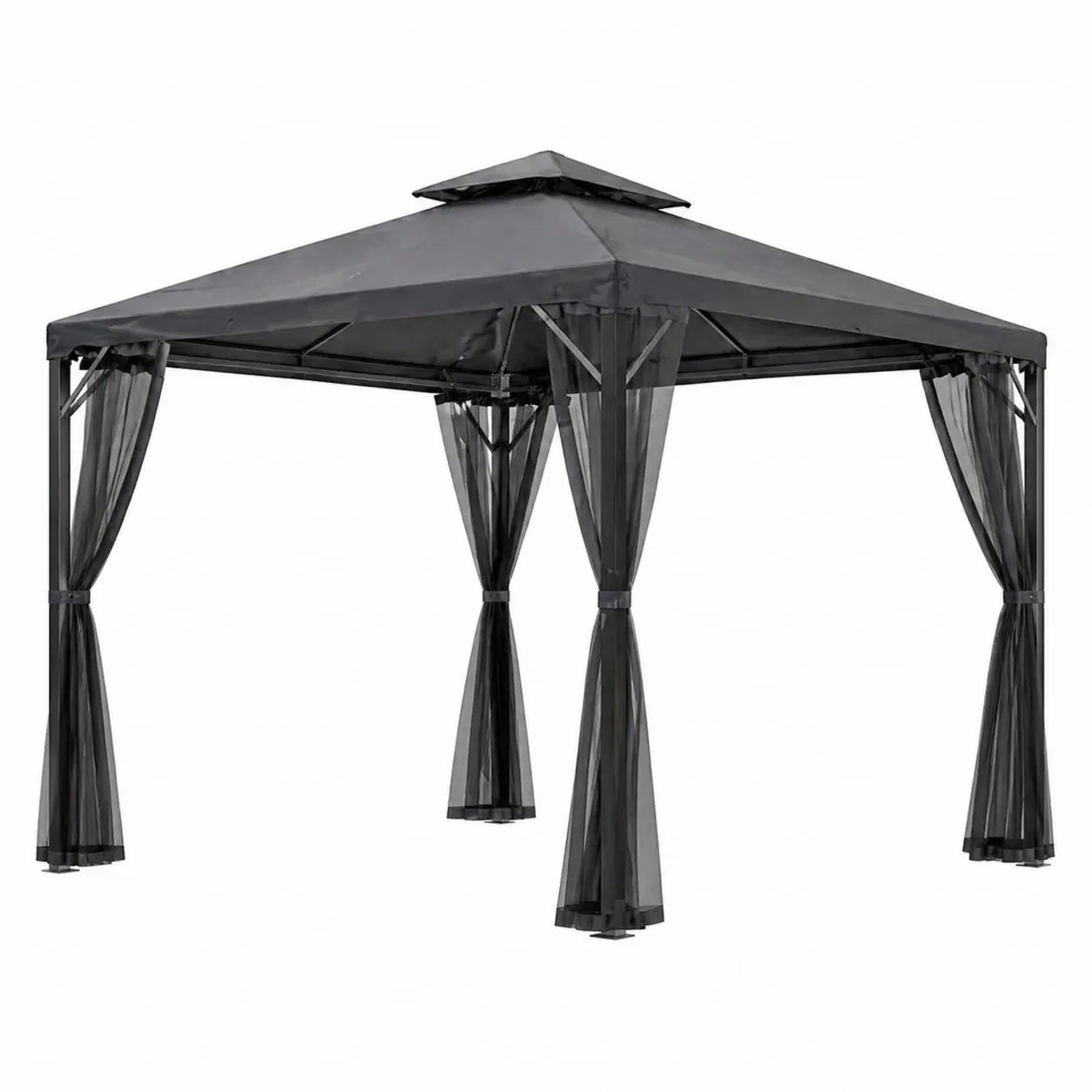 Pavillon de jardin en métal et polyester avec moustiquaire Gris 3x3 m-Arvilen
