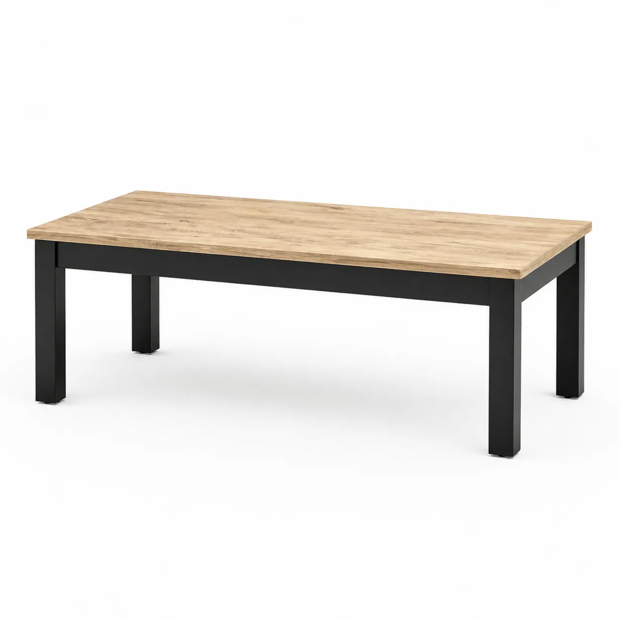 Table basse rectangulaire en MDF et métal Chêne/Noir 120x60x40 cm-Arvilen