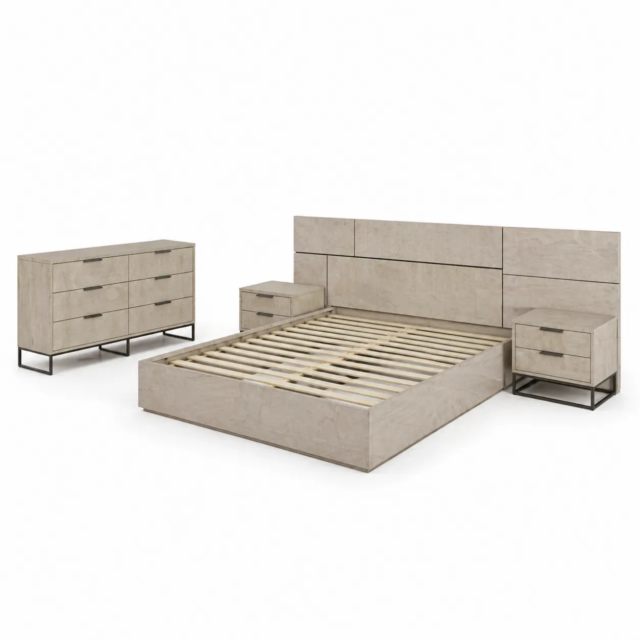 Ensemble chambre en bois et métal avec lit 160x200 cm-Arvilen