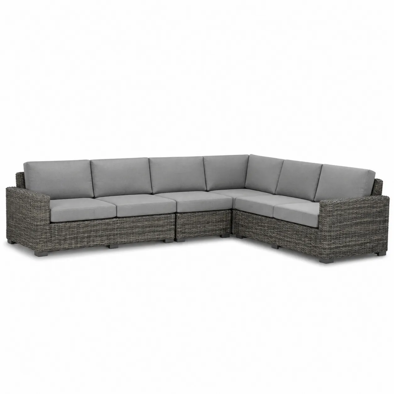 Canapé d'angle en rotin avec coussins gris-Arvilen