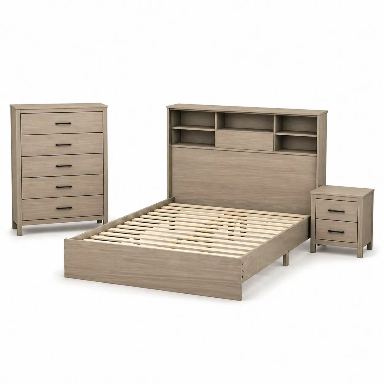 Ensemble de chambre en chêne clair avec lit et rangement-Arvilen