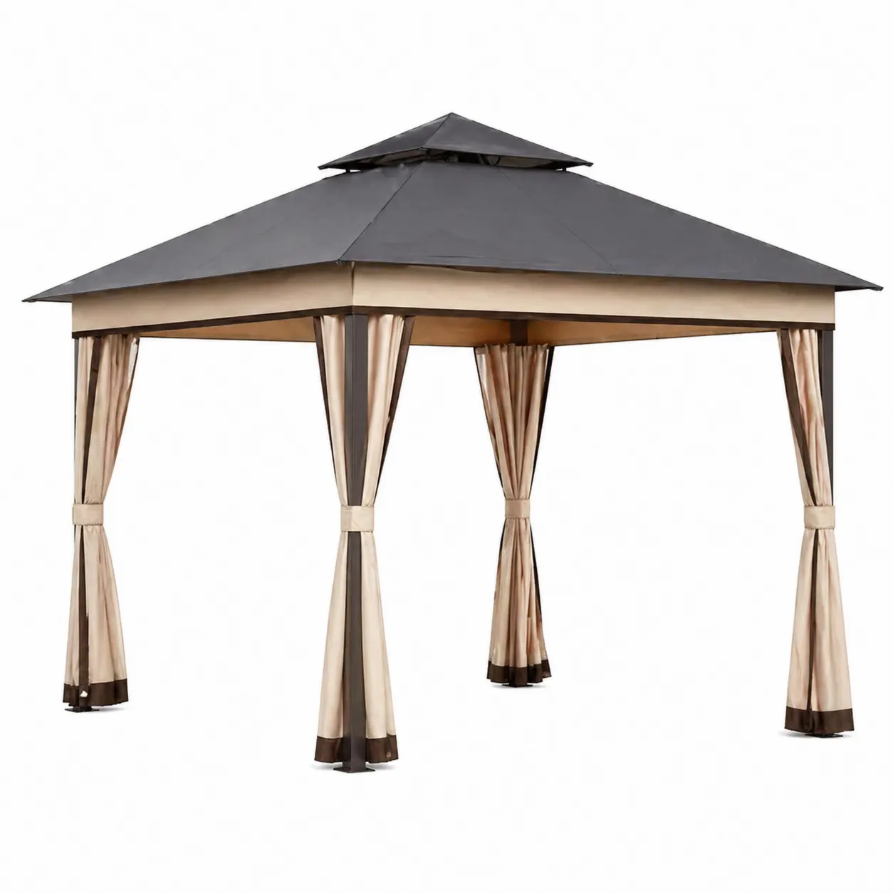 Pavillon de jardin en métal et polyester Beige/Noir 3x3m-Arvilen