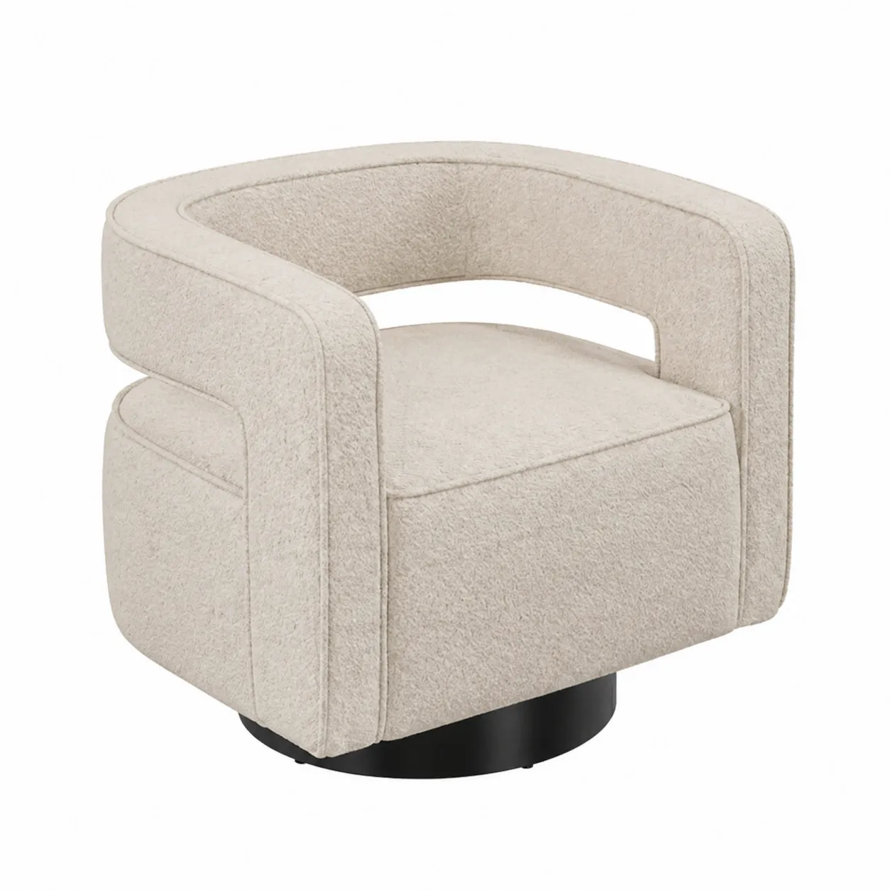 Fauteuil pivotant en laine bouclée Beige avec base métallique noire-Arvilen