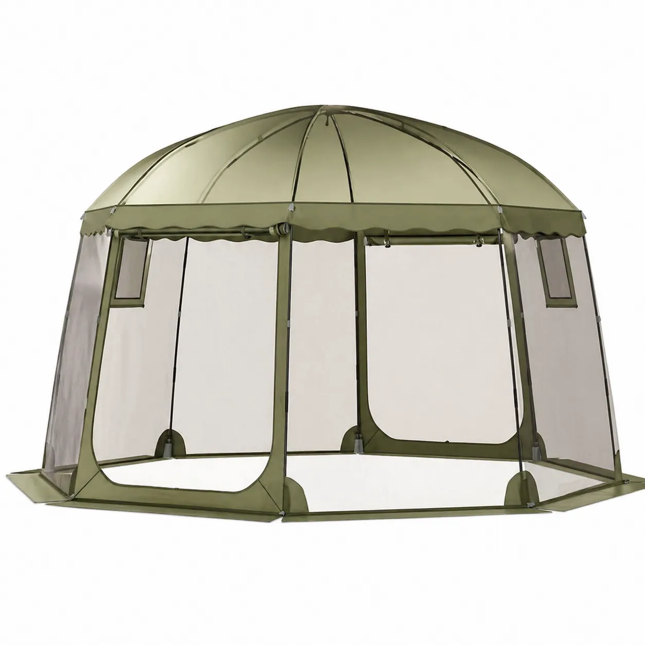 Tente hexagonale en polyester avec moustiquaire en mesh - 350 cm - Vert-Arvilen