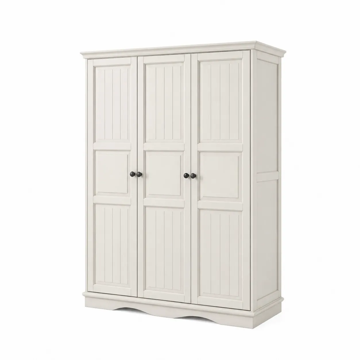 Armoire en Bois Blanc à 3 Portes avec Poignées Noires-Arvilen